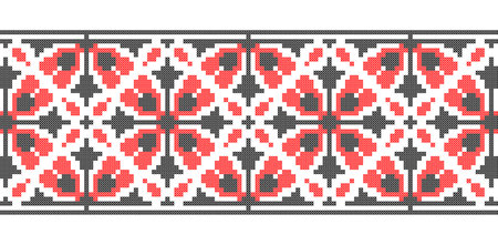 Vector seamless cross-stitched old ornament Ukraine. Embroidered good like old handmade cross-stitch ethnic Ukraine pattern. Ukrainian towel with ornament, rushnyk called, in vector.の写真素材