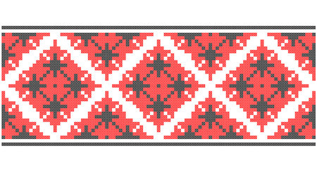 Vector seamless cross-stitched old ornament Ukraine. Embroidered good like old handmade cross-stitch ethnic Ukraine pattern. Ukrainian towel with ornament, rushnyk called, in vector.の写真素材
