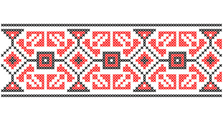 Ukrainian, folk art vector seamless pattern, retro monochrome long cross-stitch ornament inpired by folk art - Vyshyvanka. Slavic traditional black and white ornament from Eastern Europeのイラスト素材