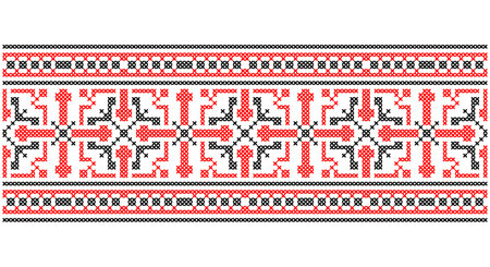 Ukrainian, folk art vector seamless pattern, retro monochrome long cross-stitch ornament inpired by folk art - Vyshyvanka. Slavic traditional black and white ornament from Eastern Europeのイラスト素材