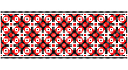 Seamless traditional Ukraine pattern Slavic ornament embroidered cross-stitch. Red black and white.のイラスト素材