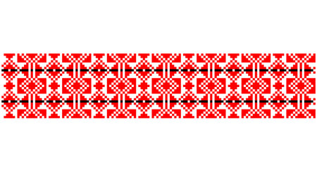 Embroidered good like old handmade cross-stitch ethnic Ukraine pattern. Ukrainian towel ornament, rushnyk called, vector.のイラスト素材