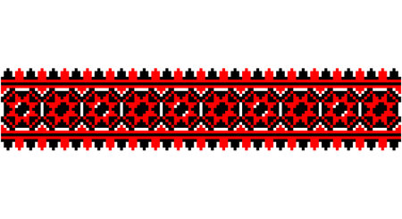 Embroidered good like old handmade cross-stitch ethnic Ukraine pattern. Ukrainian towel ornament, rushnyk called, vector.のイラスト素材