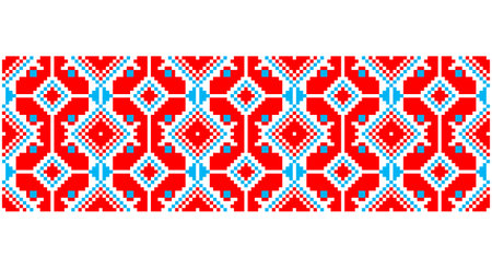 Embroidered good like old handmade cross-stitch ethnic Ukraine pattern. Ukrainian towel ornament, rushnyk called, vector.のイラスト素材