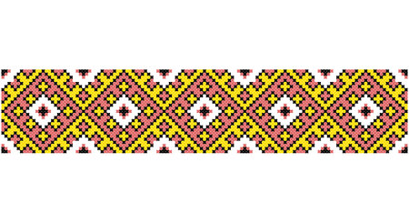 Embroidered good like old handmade cross-stitch ethnic Ukraine pattern. Ukrainian towel ornament, rushnyk called, vector.のイラスト素材