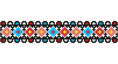 Embroidered good like old handmade cross-stitch ethnic Ukraine pattern. Ukrainian towel ornament, rushnyk called, vector.のイラスト素材