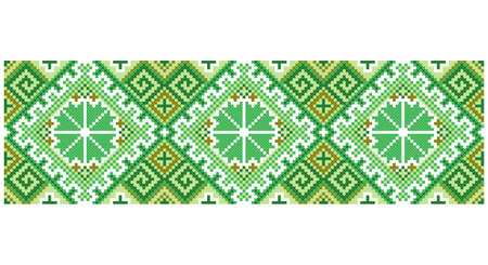 Embroidered good like old handmade cross-stitch ethnic Ukraine pattern. Ukrainian towel ornament, rushnyk called, vector.のイラスト素材