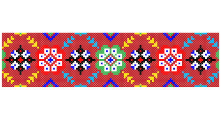 Embroidered good like old handmade cross-stitch ethnic Ukraine pattern. Ukrainian towel ornament, rushnyk called, vector.のイラスト素材