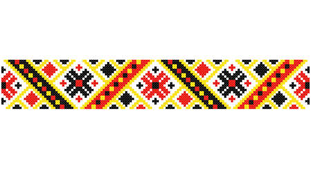Embroidered good like old handmade cross-stitch ethnic Ukraine pattern. Ukrainian towel ornament, rushnyk called, vector.のイラスト素材