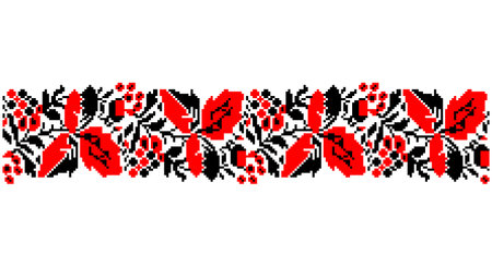 Embroidered good like old handmade cross-stitch ethnic Ukraine pattern. Ukrainian towel ornament, rushnyk called, vector.のイラスト素材