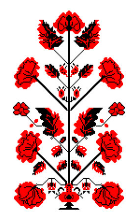 Embroidered good like old handmade cross-stitch ethnic Ukraine pattern. Ukrainian towel ornament, rushnyk called, vector.のイラスト素材