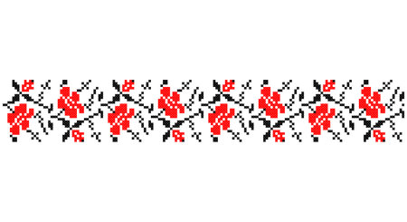 Embroidered good like old handmade cross-stitch ethnic Ukraine pattern. Ukrainian towel ornament, rushnyk called, vector.のイラスト素材