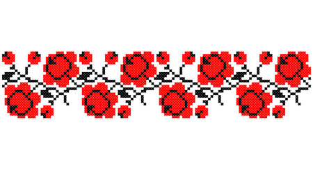 Embroidered good like old handmade cross-stitch ethnic Ukraine pattern. Ukrainian towel ornament, rushnyk called, vector.のイラスト素材
