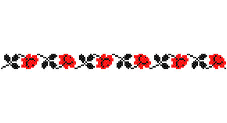 Embroidered good like old handmade cross-stitch ethnic Ukraine pattern. Ukrainian towel ornament, rushnyk called, vector.のイラスト素材