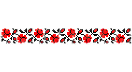 Embroidered good like old handmade cross-stitch ethnic Ukraine pattern. Ukrainian towel ornament, rushnyk called, vector.のイラスト素材