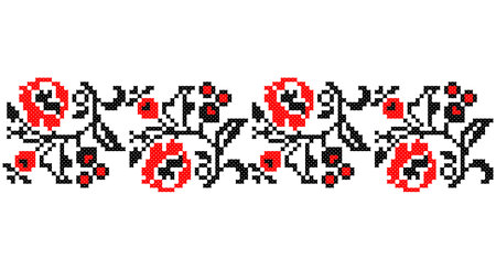 Embroidered good like old handmade cross-stitch ethnic Ukraine pattern. Ukrainian towel ornament, rushnyk called, vector.のイラスト素材