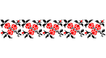 Embroidered good like old handmade cross-stitch ethnic Ukraine pattern. Ukrainian towel ornament, rushnyk called, vector.のイラスト素材