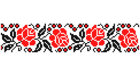Embroidered good like old handmade cross-stitch ethnic Ukraine pattern. Ukrainian towel ornament, rushnyk called, vector.のイラスト素材