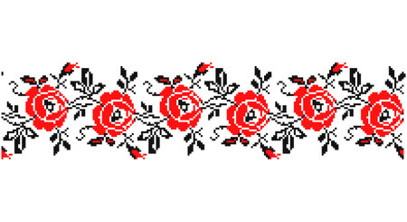 Embroidered good like old handmade cross-stitch ethnic Ukraine pattern. Ukrainian towel ornament, rushnyk called, vector.のイラスト素材