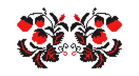 Embroidered good like old handmade cross-stitch ethnic Ukraine pattern. Ukrainian towel ornament, rushnyk called, vector.のイラスト素材
