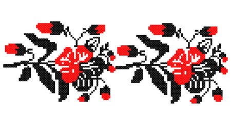 Embroidered good like old handmade cross-stitch ethnic Ukraine pattern. Ukrainian towel ornament, rushnyk called, vector.のイラスト素材
