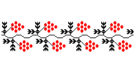 Embroidered good like old handmade cross-stitch ethnic Ukraine pattern. Ukrainian towel ornament, rushnyk called, vector.のイラスト素材