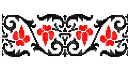 Embroidered good like old handmade cross-stitch ethnic Ukraine pattern. Ukrainian towel ornament, rushnyk called, vector.のイラスト素材