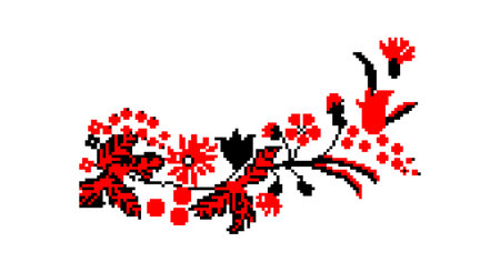 Embroidered good like old handmade cross-stitch ethnic Ukraine pattern. Ukrainian towel ornament, rushnyk called, vector.のイラスト素材
