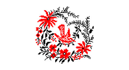 Embroidered good like old handmade cross-stitch ethnic Ukraine pattern. Ukrainian towel ornament, rushnyk called, vector.のイラスト素材