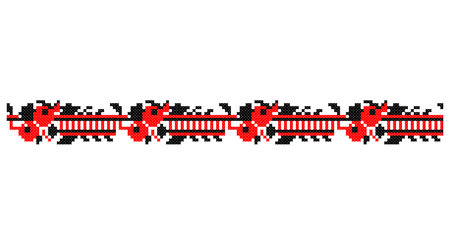 Embroidered good like old handmade cross-stitch ethnic Ukraine pattern. Ukrainian towel ornament, rushnyk called, vector.のイラスト素材