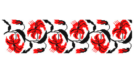 Embroidered good like old handmade cross-stitch ethnic Ukraine pattern. Ukrainian towel ornament, rushnyk called, vector.のイラスト素材