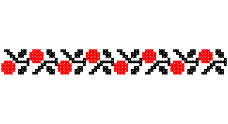 Embroidered good like old handmade cross-stitch ethnic Ukraine pattern. Ukrainian towel ornament, rushnyk called, vector.のイラスト素材