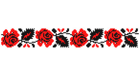 Embroidered good like old handmade cross-stitch ethnic Ukraine pattern. Ukrainian towel ornament, rushnyk called, vector.のイラスト素材