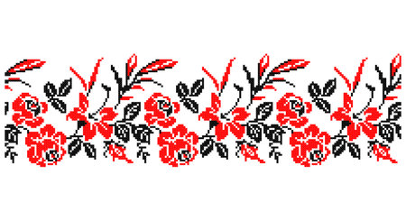 Embroidered good like old handmade cross-stitch ethnic Ukraine pattern. Ukrainian towel ornament, rushnyk called, vector.のイラスト素材