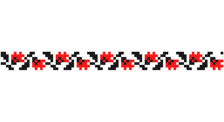 Embroidered good like old handmade cross-stitch ethnic Ukraine pattern. Ukrainian towel ornament, rushnyk called, vector.のイラスト素材