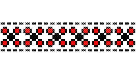 Embroidered good like old handmade cross-stitch ethnic Ukraine pattern. Ukrainian towel ornament, rushnyk called, vector.のイラスト素材