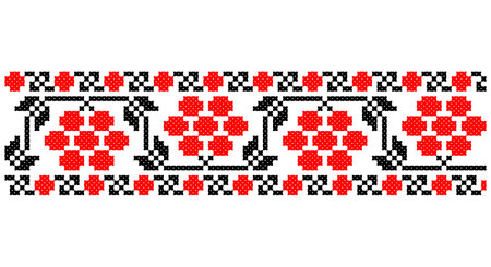 Embroidered good like old handmade cross-stitch ethnic Ukraine pattern. Ukrainian towel ornament, rushnyk called, vector.のイラスト素材