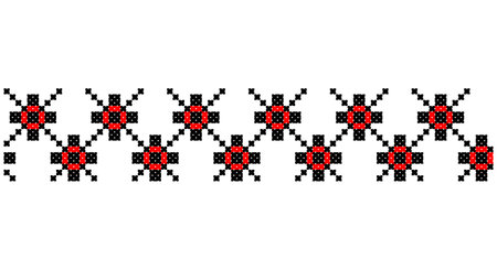 Embroidered good like old handmade cross-stitch ethnic Ukraine pattern. Ukrainian towel ornament, rushnyk called, vector.のイラスト素材