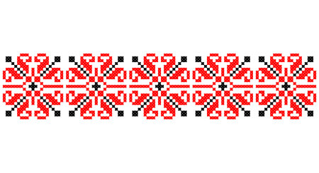 Embroidered good like old handmade cross-stitch ethnic Ukraine pattern. Ukrainian towel ornament, rushnyk called, vector.のイラスト素材