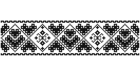 Embroidered good like old handmade cross-stitch ethnic Ukraine pattern. Ukrainian towel ornament, rushnyk called, vector.の写真素材