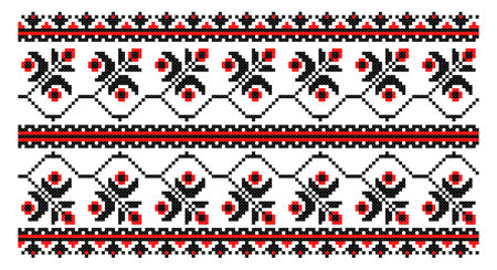 Embroidered good like old handmade cross-stitch ethnic Ukraine pattern. Ukrainian towel ornament, rushnyk called, vector.のイラスト素材