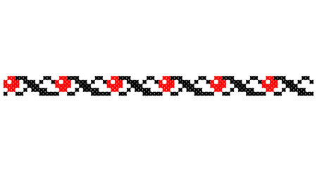 Embroidered good like old handmade cross-stitch ethnic Ukraine pattern. Ukrainian towel ornament, rushnyk called, vector.のイラスト素材