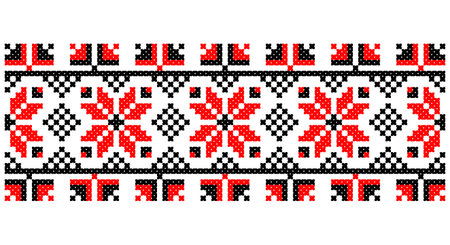 Embroidered good like old handmade cross-stitch ethnic Ukraine pattern. Ukrainian towel ornament, rushnyk called, vector.のイラスト素材