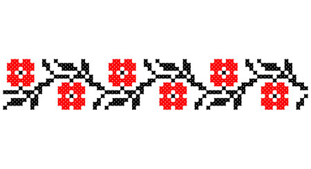 Embroidered good like old handmade cross-stitch ethnic Ukraine pattern. Ukrainian towel ornament, rushnyk called, vector.のイラスト素材