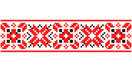 Embroidered good like old handmade cross-stitch ethnic Ukraine pattern. Ukrainian towel ornament, rushnyk called, vector.のイラスト素材
