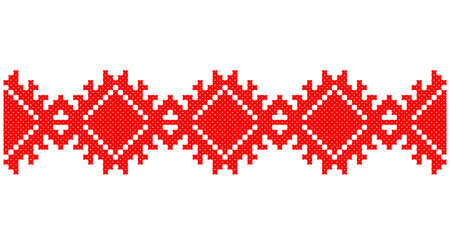 Embroidered good like old handmade cross-stitch ethnic Ukraine pattern. Ukrainian towel ornament, rushnyk called, vector.のイラスト素材