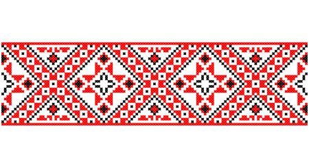 Embroidered good like old handmade cross-stitch ethnic Ukraine pattern. Ukrainian towel ornament, rushnyk called, vector.のイラスト素材