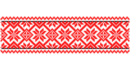 Embroidered good like old handmade cross-stitch ethnic Ukraine pattern. Ukrainian towel ornament, rushnyk called, vector.のイラスト素材