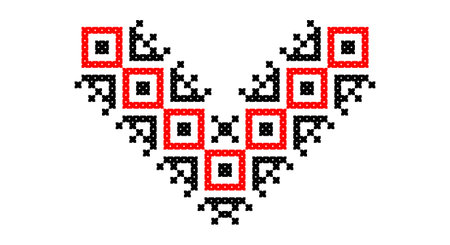 Embroidered good like old handmade cross-stitch ethnic Ukraine pattern. Ukrainian towel ornament, rushnyk called, vector.のイラスト素材