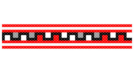 Embroidered good like old handmade cross-stitch ethnic Ukraine pattern. Ukrainian towel ornament, rushnyk called, vector.のイラスト素材